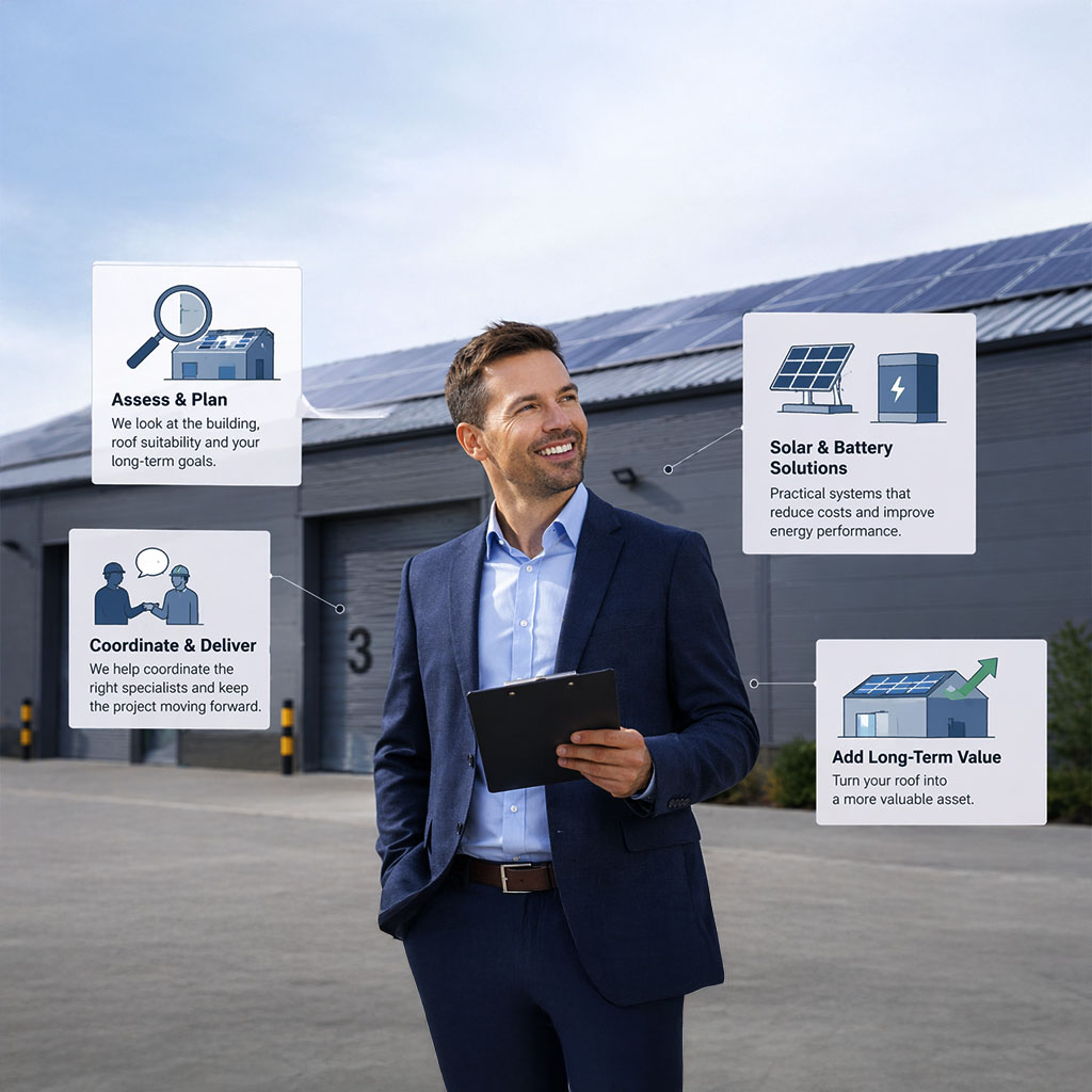 business person happy about how efficient his warehouse is and how much he will save