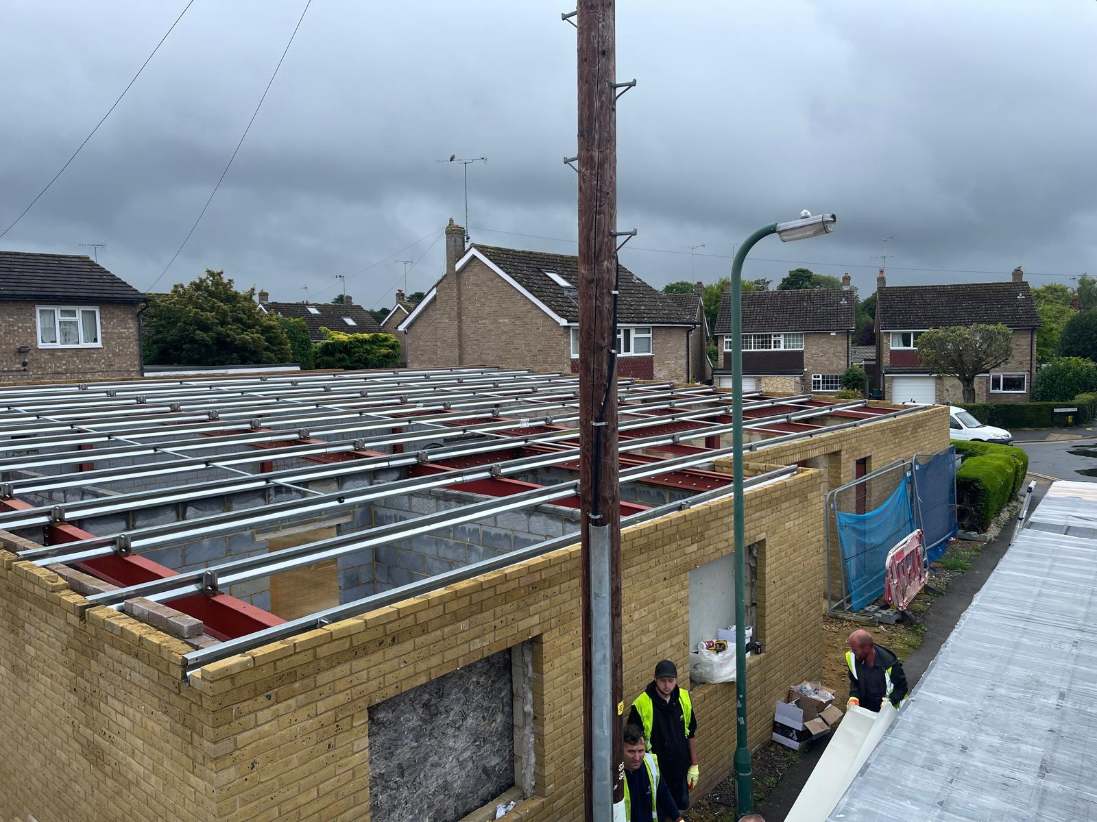 composite panels roof being installed